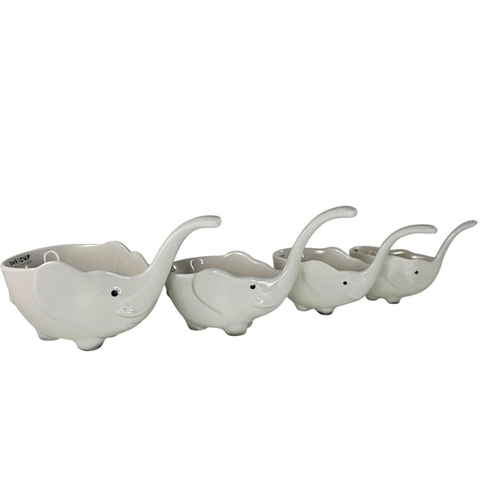 Vintage Pier 1 Ceramic Stacking White Elephant Measuring Cup 4 Piece Set